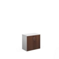 Duo double door cupboard 740mm high with 1 shelf - white with walnut doors