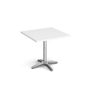 Roma square dining table with 4 leg chrome base 800mm - white