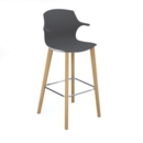 Roscoe high stool with natural oak legs and plastic shell with arms - charcoal grey