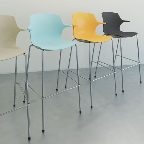 Roscoe high stool with natural oak legs and plastic shell with arms - charcoal grey