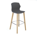 Roscoe high stool with natural oak legs and plastic shell - charcoal grey