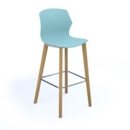 Roscoe high stool with natural oak legs and plastic shell - ice blue