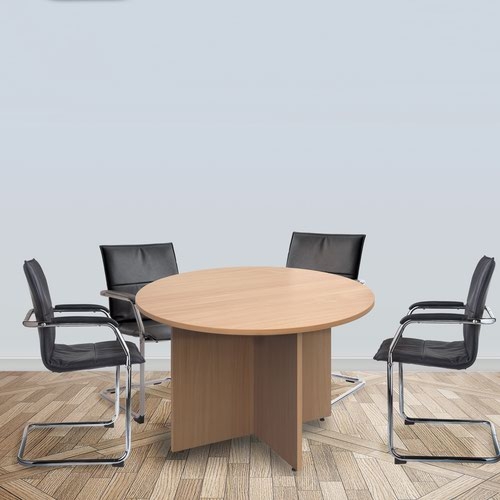 Arrow head leg circular meeting table 1200mm - beech
