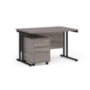 Maestro 25 straight desk 1200mm x 800mm with black cantilever frame and 2 drawer pedestal - grey oak