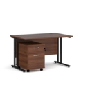 Maestro 25 straight desk 1200mm x 800mm with black cantilever frame and 2 drawer pedestal - walnut