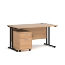 Maestro 25 straight desk 1400mm x 800mm with black cantilever frame and 2 drawer pedestal - beech