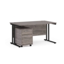 Maestro 25 straight desk 1400mm x 800mm with black cantilever frame and 2 drawer pedestal - grey oak