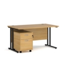Maestro 25 straight desk 1400mm x 800mm with black cantilever frame and 2 drawer pedestal - oak