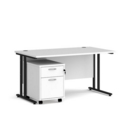 Maestro 25 straight desk 1400mm x 800mm with black cantilever frame and 2 drawer pedestal - white