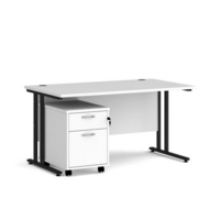 Maestro 25 straight desk 1400mm x 800mm with black cantilever frame and 2 drawer pedestal - white