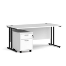 Maestro 25 straight desk 1600mm x 800mm with black cantilever frame and 2 drawer pedestal - white