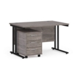 Maestro 25 straight desk 1200mm x 800mm with black cantilever frame and 3 drawer pedestal - grey oak