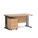 Maestro 25 straight desk 1400mm x 800mm with black cantilever frame and 3 drawer pedestal - beech