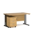 Maestro 25 straight desk 1400mm x 800mm with black cantilever frame and 3 drawer pedestal - oak