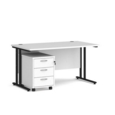 Maestro 25 straight desk 1400mm x 800mm with black cantilever frame and 3 drawer pedestal - white