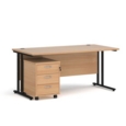 Maestro 25 straight desk 1600mm x 800mm with black cantilever frame and 3 drawer pedestal - beech