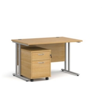 Maestro 25 straight desk 1200mm x 800mm with silver cantilever frame and 2 drawer pedestal - oak