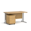 Maestro 25 straight desk 1400mm x 800mm with silver cantilever frame and 2 drawer pedestal - oak