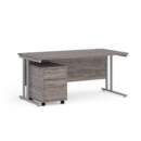 Maestro 25 straight desk 1600mm x 800mm with silver cantilever frame and 2 drawer pedestal - grey oak
