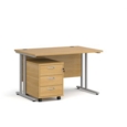 Maestro 25 straight desk 1200mm x 800mm with silver cantilever frame and 3 drawer pedestal - oak