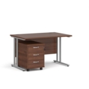 Maestro 25 straight desk 1200mm x 800mm with silver cantilever frame and 3 drawer pedestal - walnut