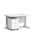 Maestro 25 straight desk 1200mm x 800mm with silver cantilever frame and 3 drawer pedestal - white