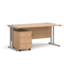 Maestro 25 straight desk 1600mm x 800mm with silver cantilever frame and 3 drawer pedestal - beech