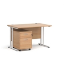 Maestro 25 straight desk 1200mm x 800mm with white cantilever frame and 2 drawer pedestal - beech