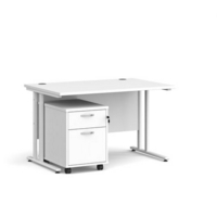 Maestro 25 straight desk 1200mm x 800mm with white cantilever frame and 2 drawer pedestal - white