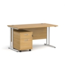 Maestro 25 straight desk 1400mm x 800mm with white cantilever frame and 2 drawer pedestal - oak