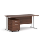 Maestro 25 straight desk 1600mm x 800mm with white cantilever frame and 2 drawer pedestal - walnut