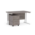 Maestro 25 straight desk 1200mm x 800mm with white cantilever frame and 3 drawer pedestal - grey oak