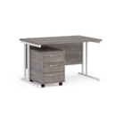 Maestro 25 straight desk 1200mm x 800mm with white cantilever frame and 3 drawer pedestal - grey oak