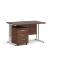Maestro 25 straight desk 1200mm x 800mm with white cantilever frame and 3 drawer pedestal - walnut