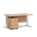 Maestro 25 straight desk 1400mm x 800mm with white cantilever frame and 3 drawer pedestal - beech