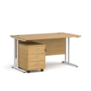 Maestro 25 straight desk 1400mm x 800mm with white cantilever frame and 3 drawer pedestal - oak