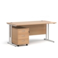 Maestro 25 straight desk 1600mm x 800mm with white cantilever frame and 3 drawer pedestal - beech