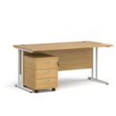Maestro 25 straight desk 1600mm x 800mm with white cantilever frame and 3 drawer pedestal - oak
