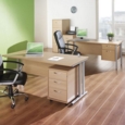 Maestro 25 straight desk 1600mm x 800mm with white cantilever frame and 3 drawer pedestal - white