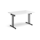 Rectangular folding leg table with black legs and straight foot rails 1200mm x 800mm - white