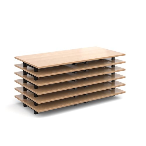 Rectangular folding leg table with silver legs and straight foot rails 1200mm x 800mm - oak