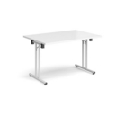 Rectangular folding leg table with white legs and straight foot rails 1200mm x 800mm - white