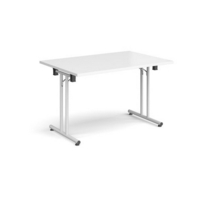 Rectangular folding leg table with white legs and straight foot rails 1200mm x 800mm - white
