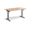 Rectangular folding leg table with black legs and straight foot rails 1400mm x 800mm - beech