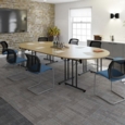 Rectangular folding leg table with white legs and straight foot rails 1400mm x 800mm - white