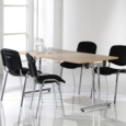 Rectangular folding leg table with white legs and straight foot rails 1400mm x 800mm - white