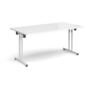 Rectangular folding leg table with white legs and straight foot rails 1600mm x 800mm - white