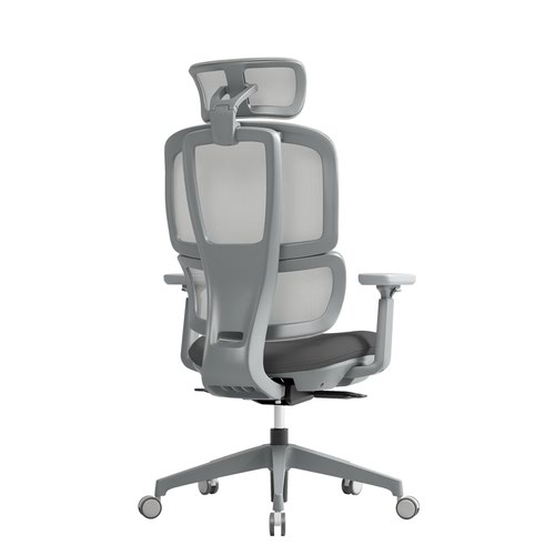 Shelby grey mesh back operator chair with headrest and grey fabric seat