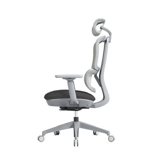 Shelby grey mesh back operator chair with headrest and grey fabric seat