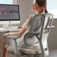 Shelby black mesh back operator chair with headrest and black fabric seat